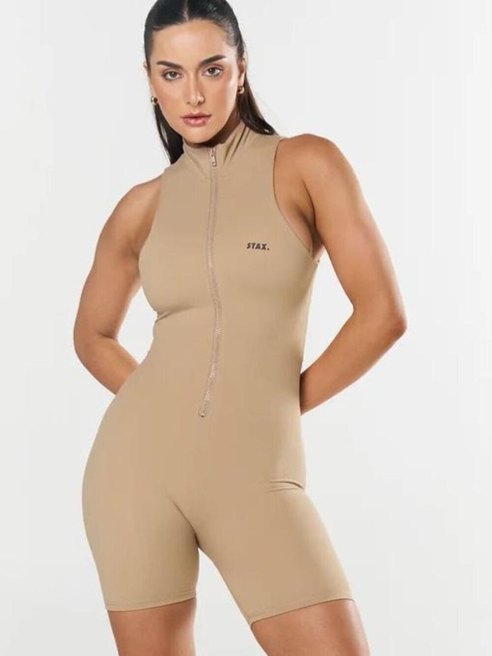 Stax Short Leg Bodysuit Romper NANDEX Cream Beige Size Large